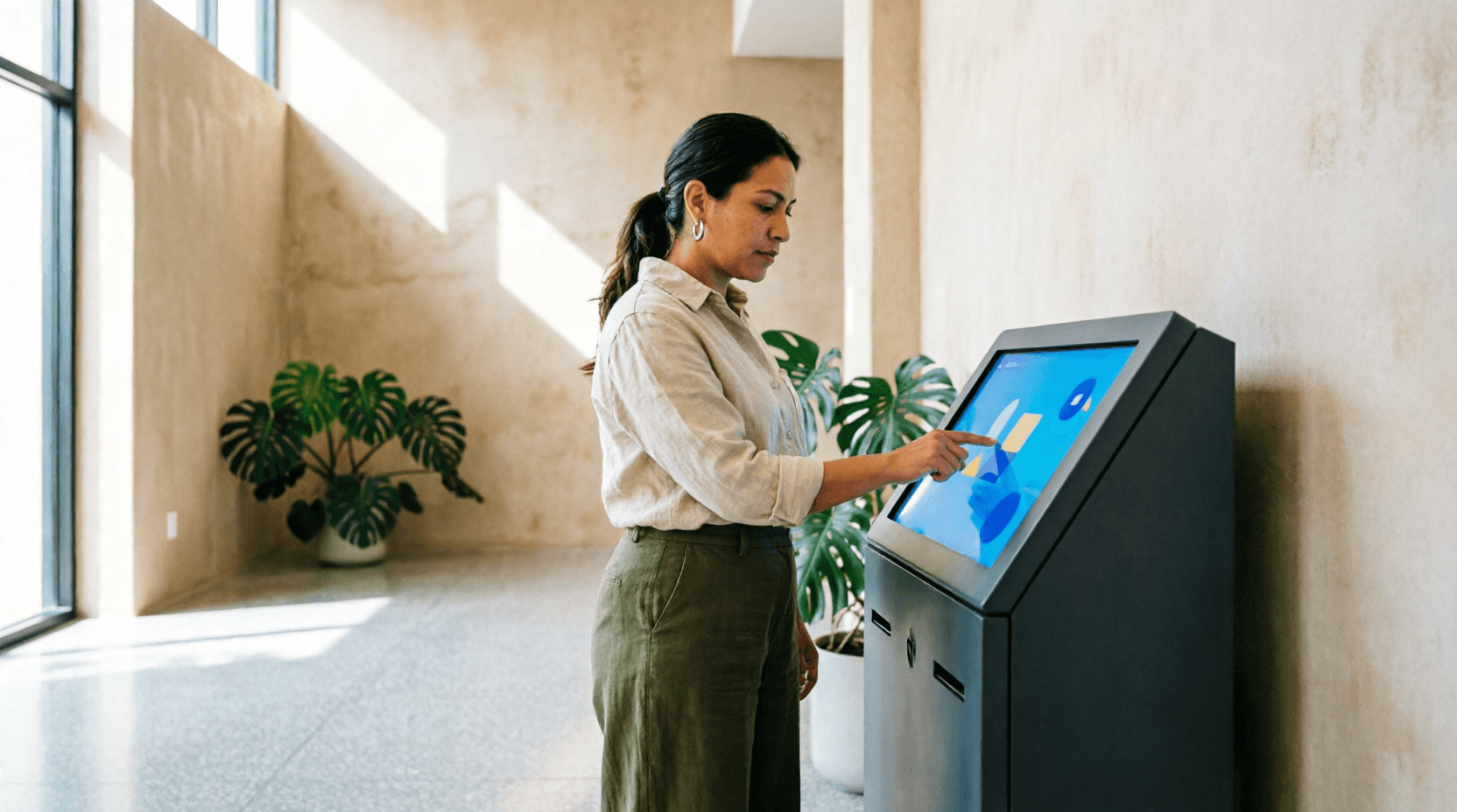 Ciudadana sonorense realizando un trámite digital en un módulo de atención